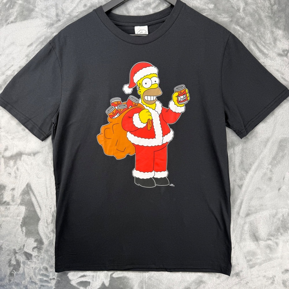 The Simpsons Homer Santa Claus Duff Beer Christmas T-Shirt Black Unisex Medium - Picture 11 of 14